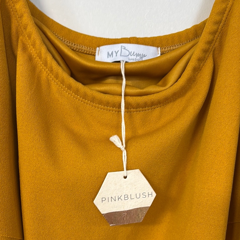 NEW Maternity Mustard Ruffle Dress - Picture 2 of 4